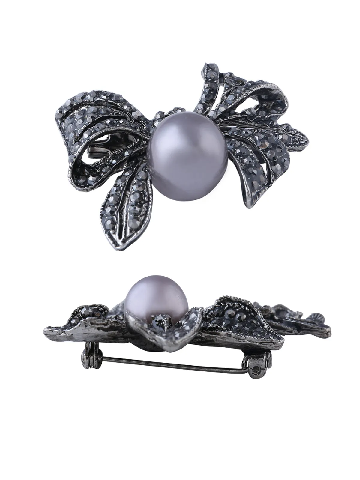 Bow-Knot Design Diamond And Pearl Exquisite Brooch Pin