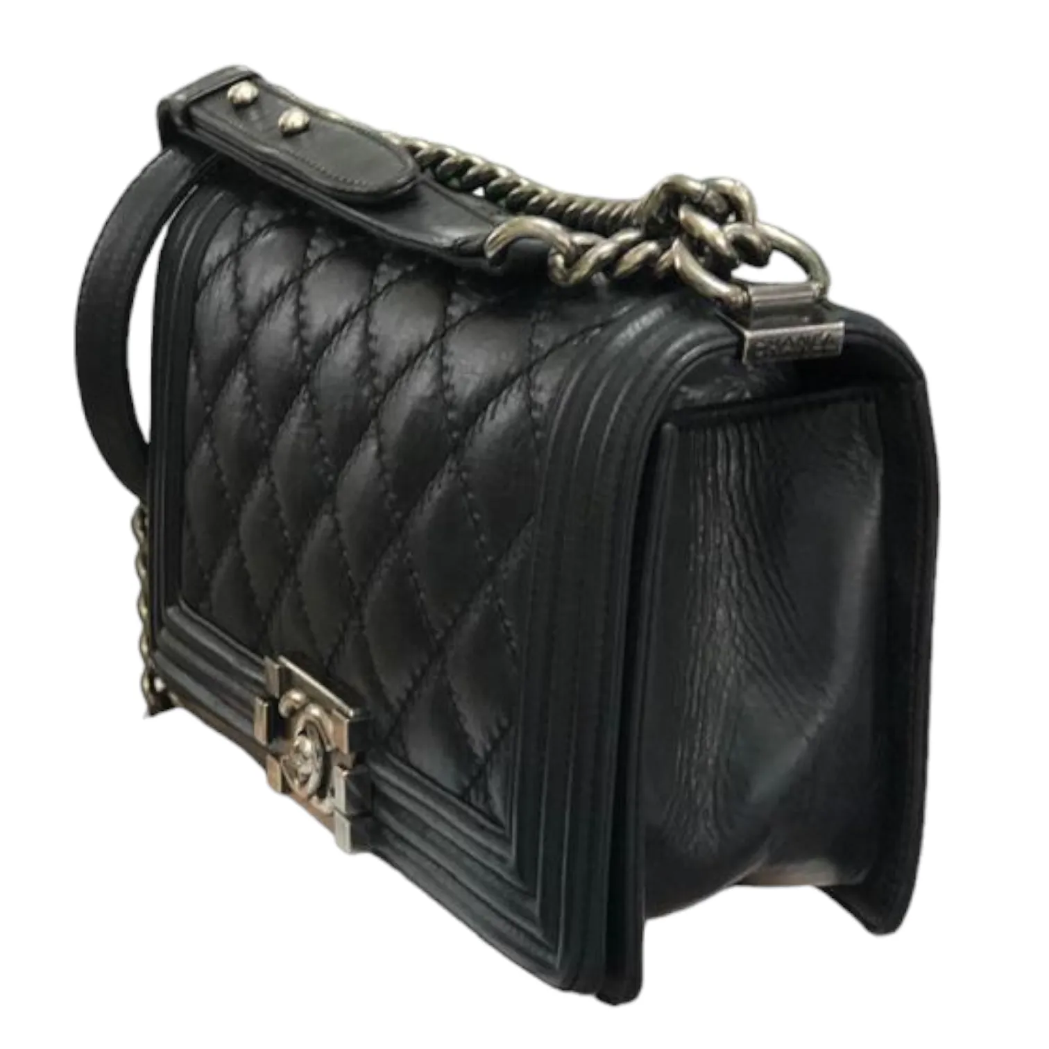 Caviar Quilted Old Medium Boy Flap Black RHW