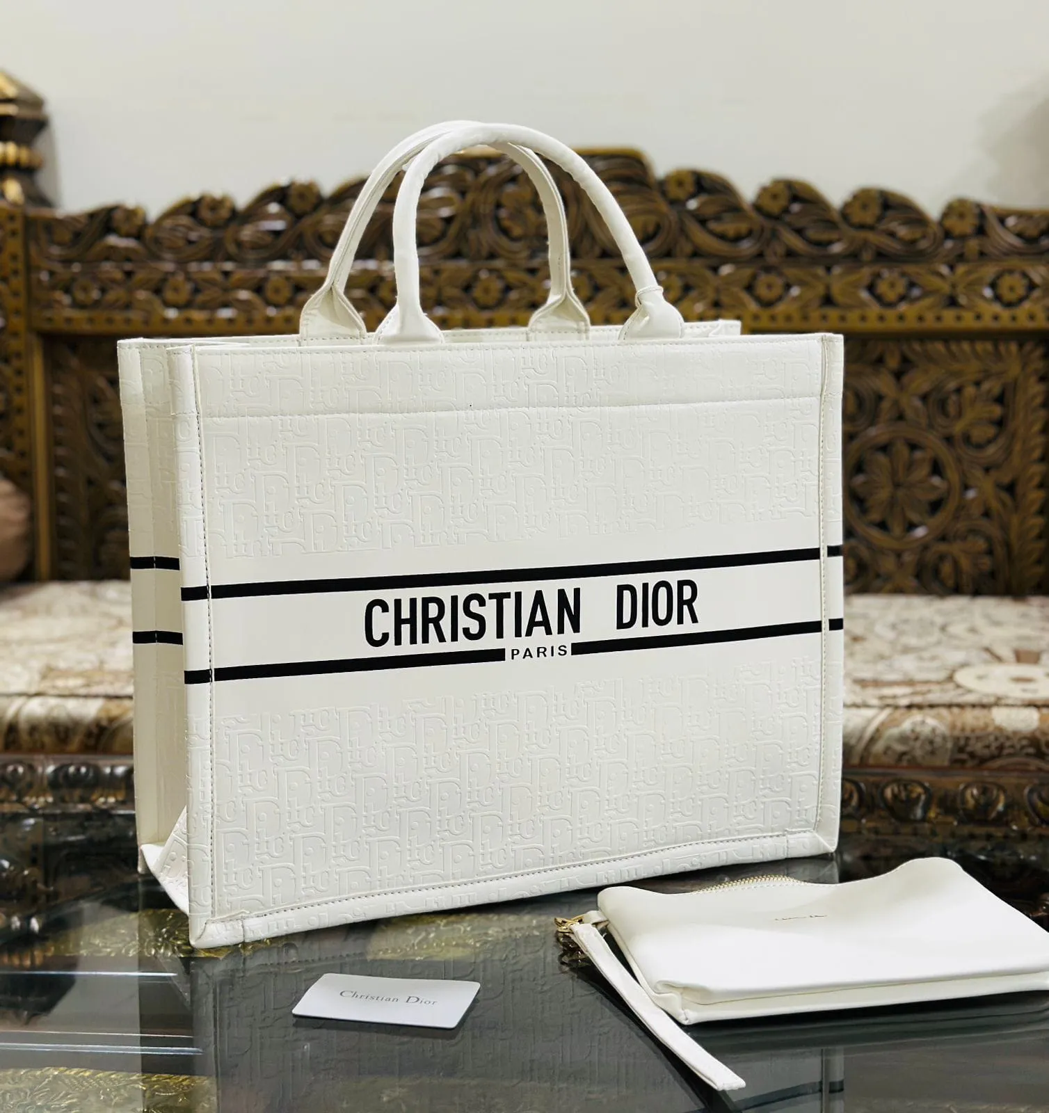 Christian Dior Embossed Tote Bag For women (White)