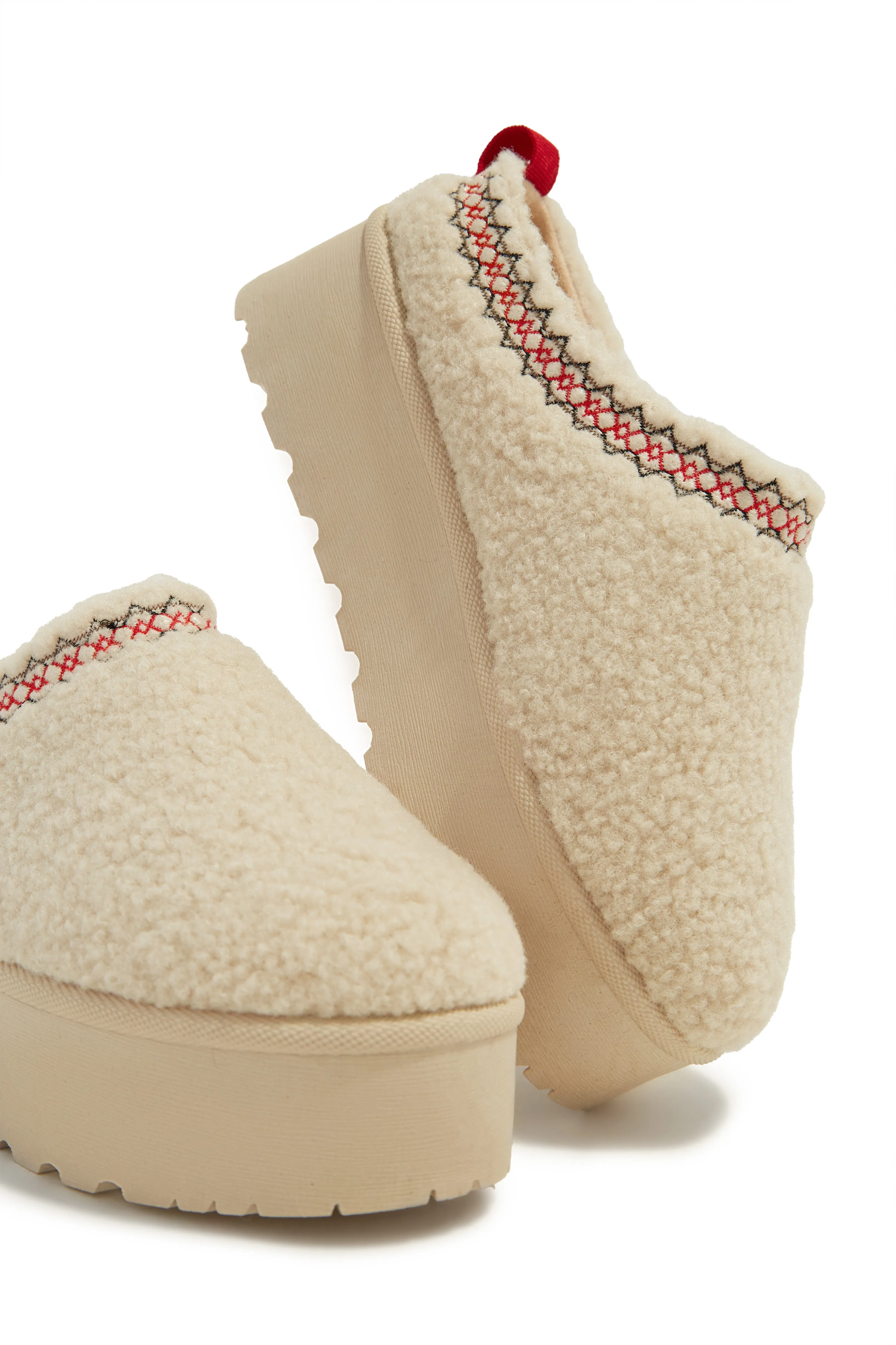 Coffee Break Faux Sherpa Slip On Platforms - Ivory