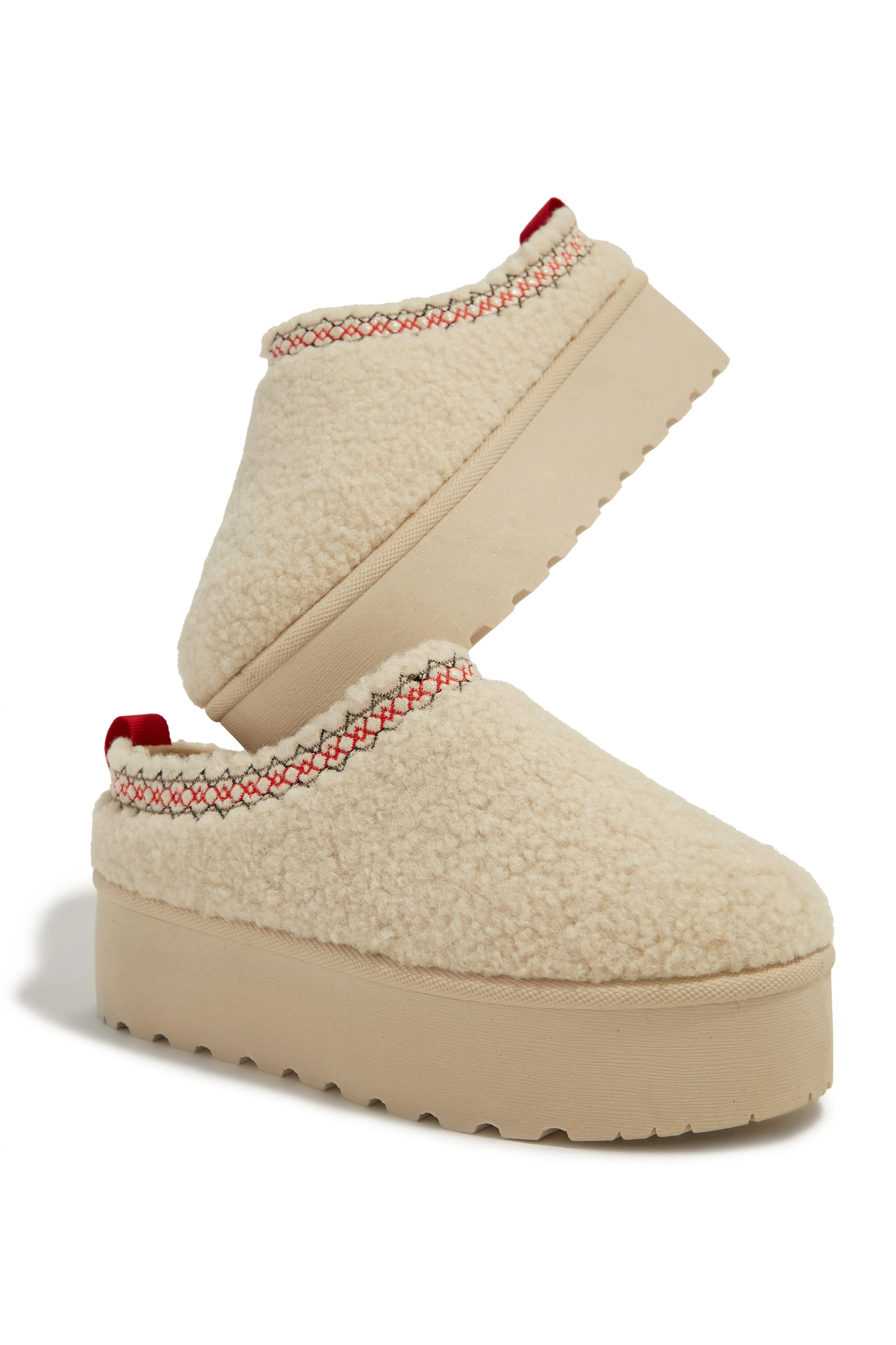 Coffee Break Faux Sherpa Slip On Platforms - Ivory