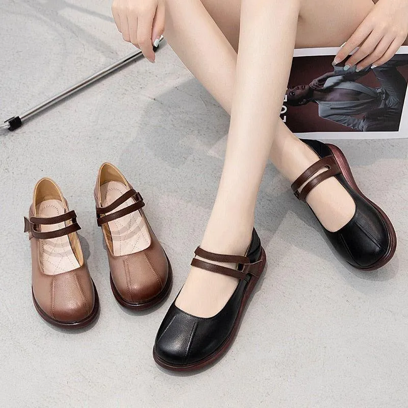 Comfortable Leather Thick-soled Flat Platform Women's Casual Shoes GCSZXC51