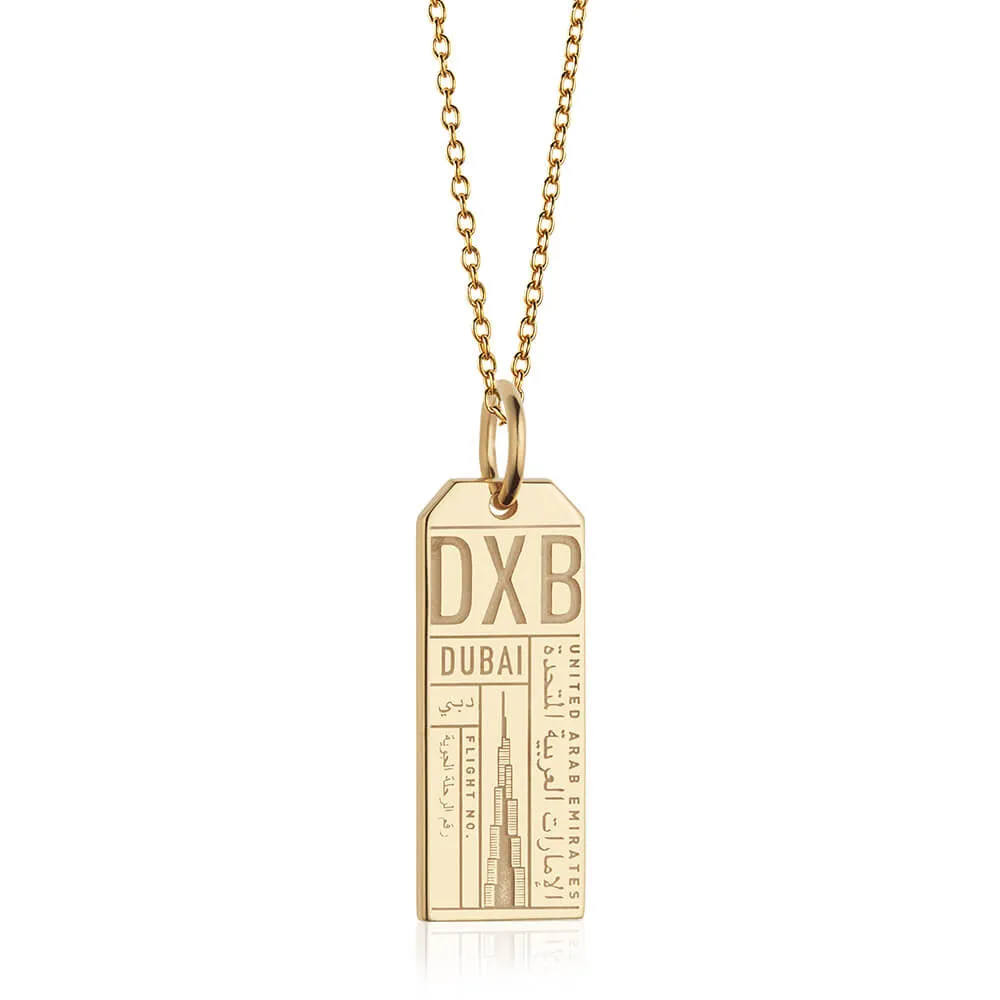 Dubai United Arab Emirates DXB Luggage Tag Charm Gold