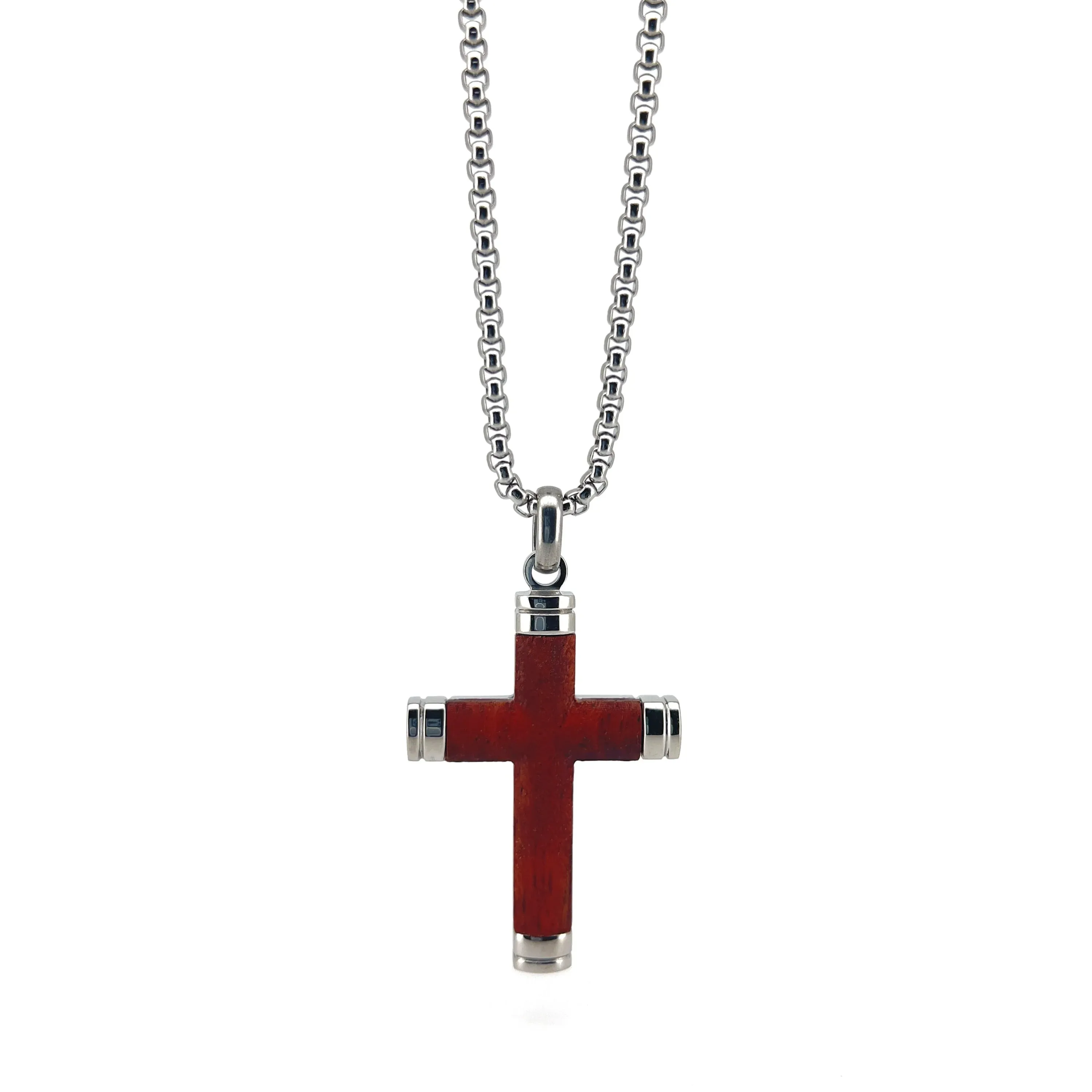 Eligio Stainless Steel Chain Necklace with Rosewood Crucifix