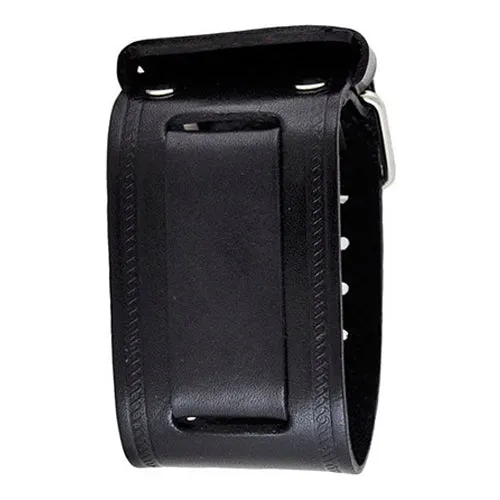 Embossed Perforated Black Leather Cuff