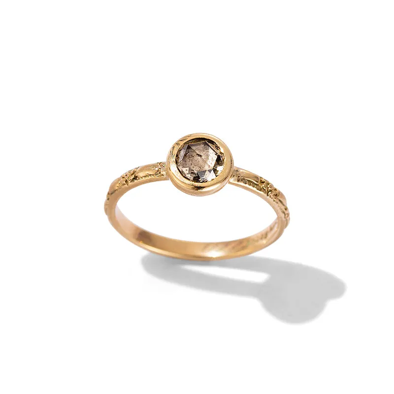 Embossed Ring, Rosecut Diamond, 9kt Yellow Gold