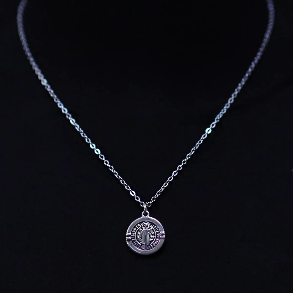 Erazino Stainless Steel Chain Necklace with St Benedict Medallion Pendant