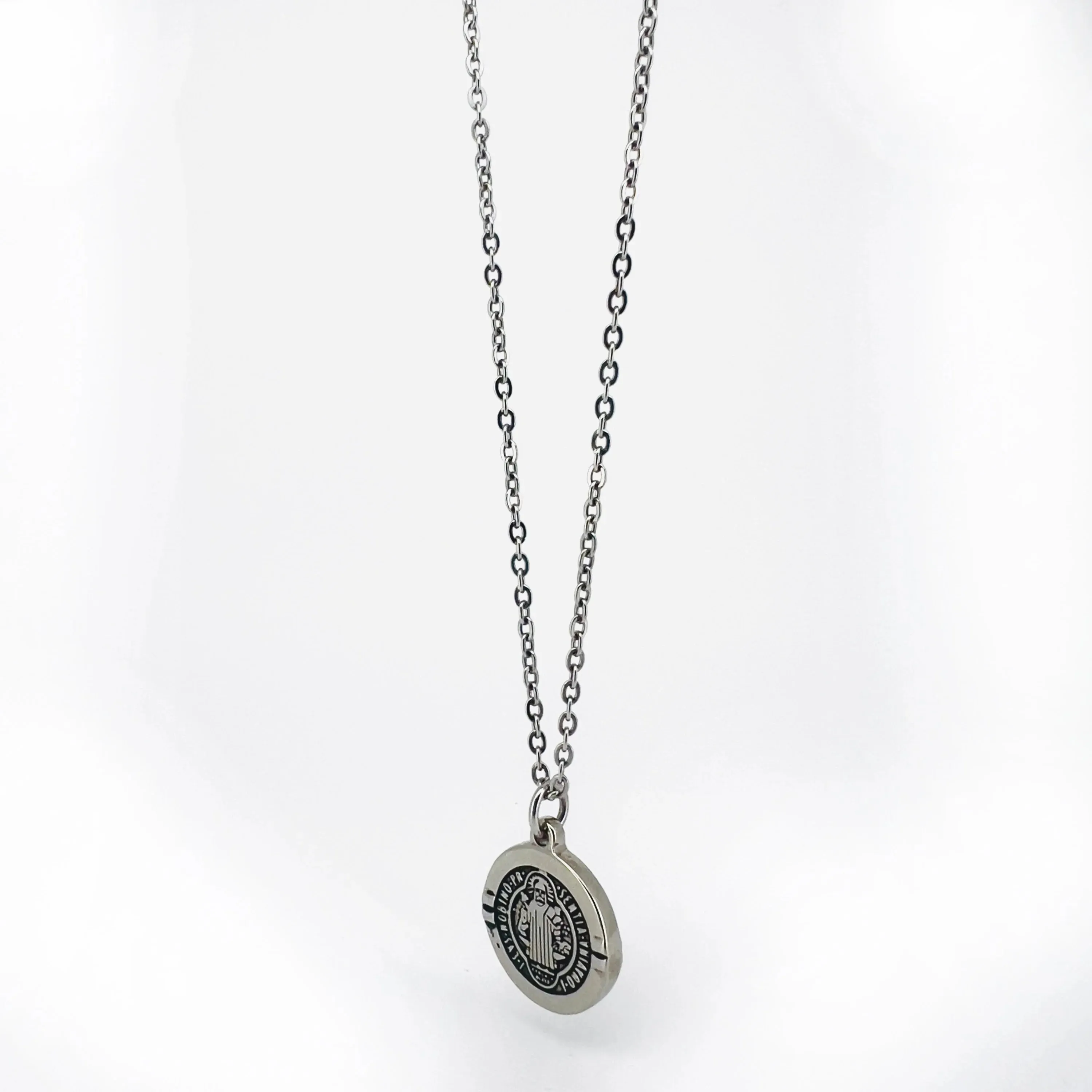 Erazino Stainless Steel Chain Necklace with St Benedict Medallion Pendant