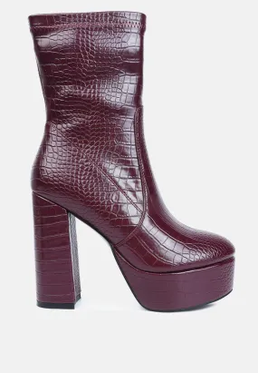 Feral High Heeled Croc Pattern Ankle Boot