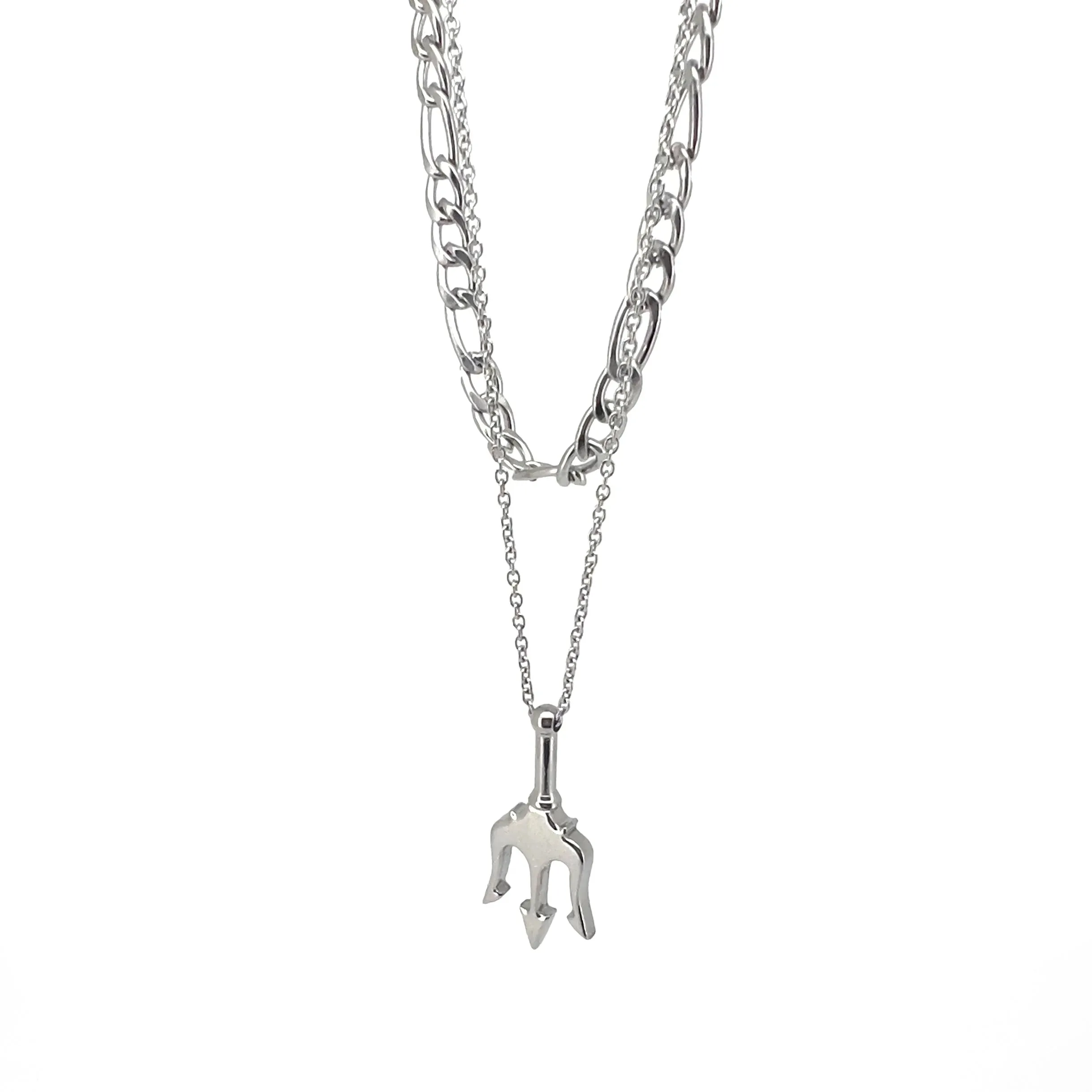 Ferni Stainless Steel Trident Pendant & Figaro Chain Necklace Set