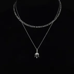 Ferni Stainless Steel Trident Pendant & Figaro Chain Necklace Set