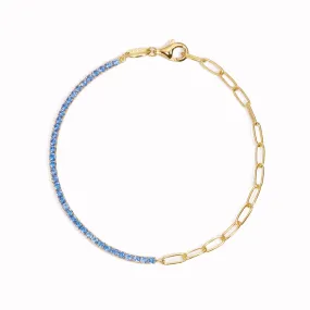 Gold Tennis Bracelet (Half) - Blue