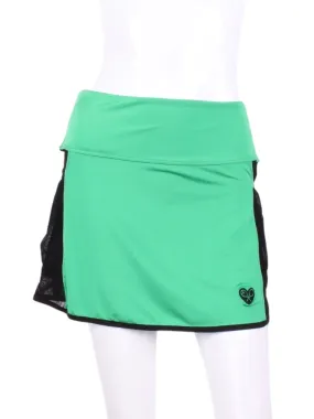 Green Straight Skirt with Black Mesh