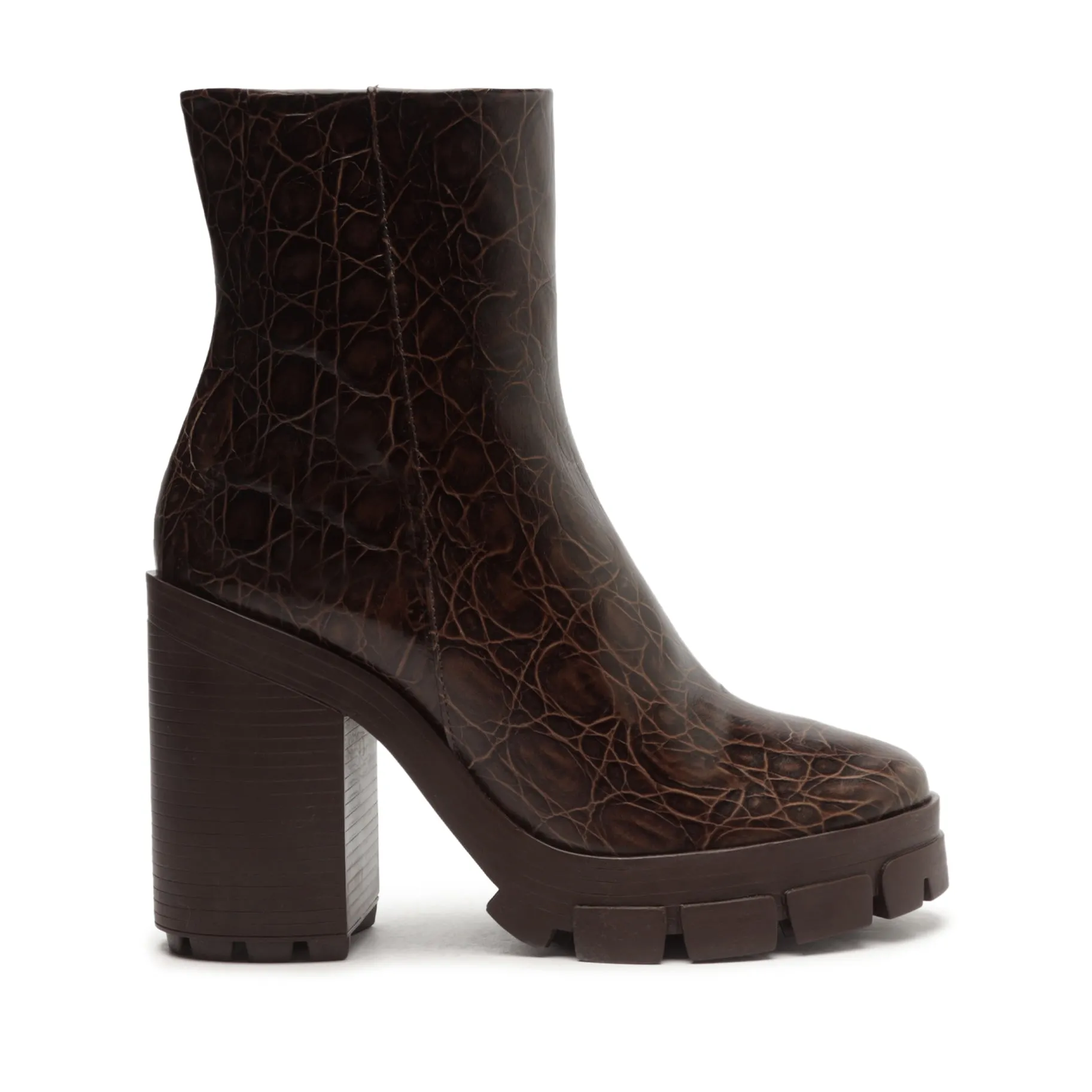 Gwendoline Crocodile-Embossed Leather Bootie