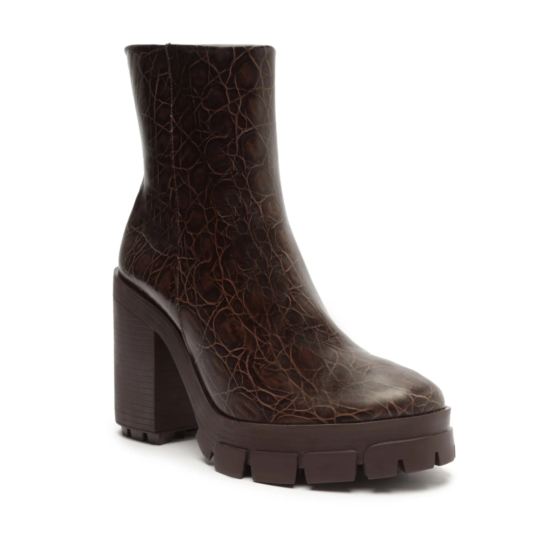 Gwendoline Crocodile-Embossed Leather Bootie