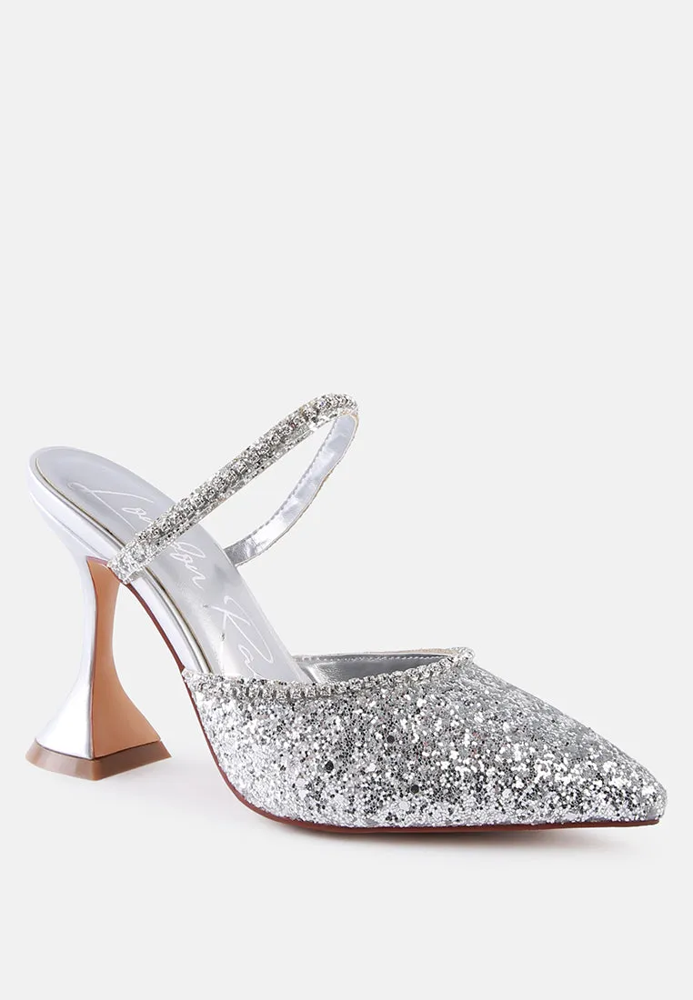 Iris Glitter Diamante Spool Heeled Sandals