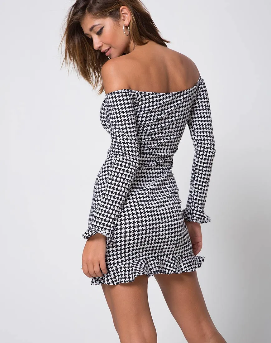 Jazzie Off The Shoulder Dress in Dogtooth