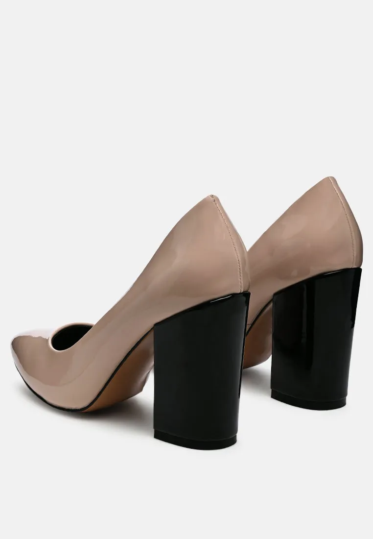 Kamira Patent Block Heeled Pumps By Ruw