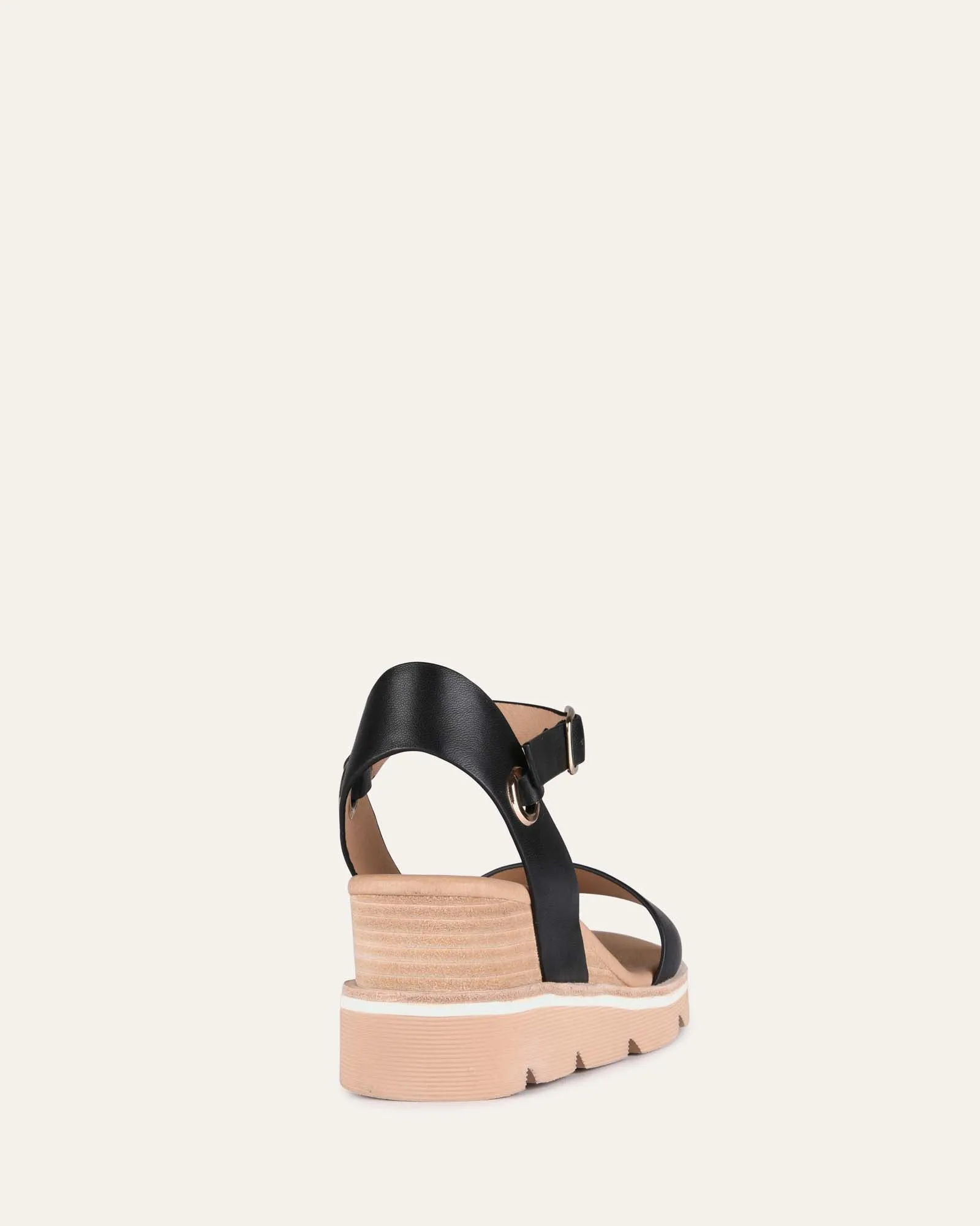 KATIE MID HEEL WEDGE SANDALS BLACK LEATHER