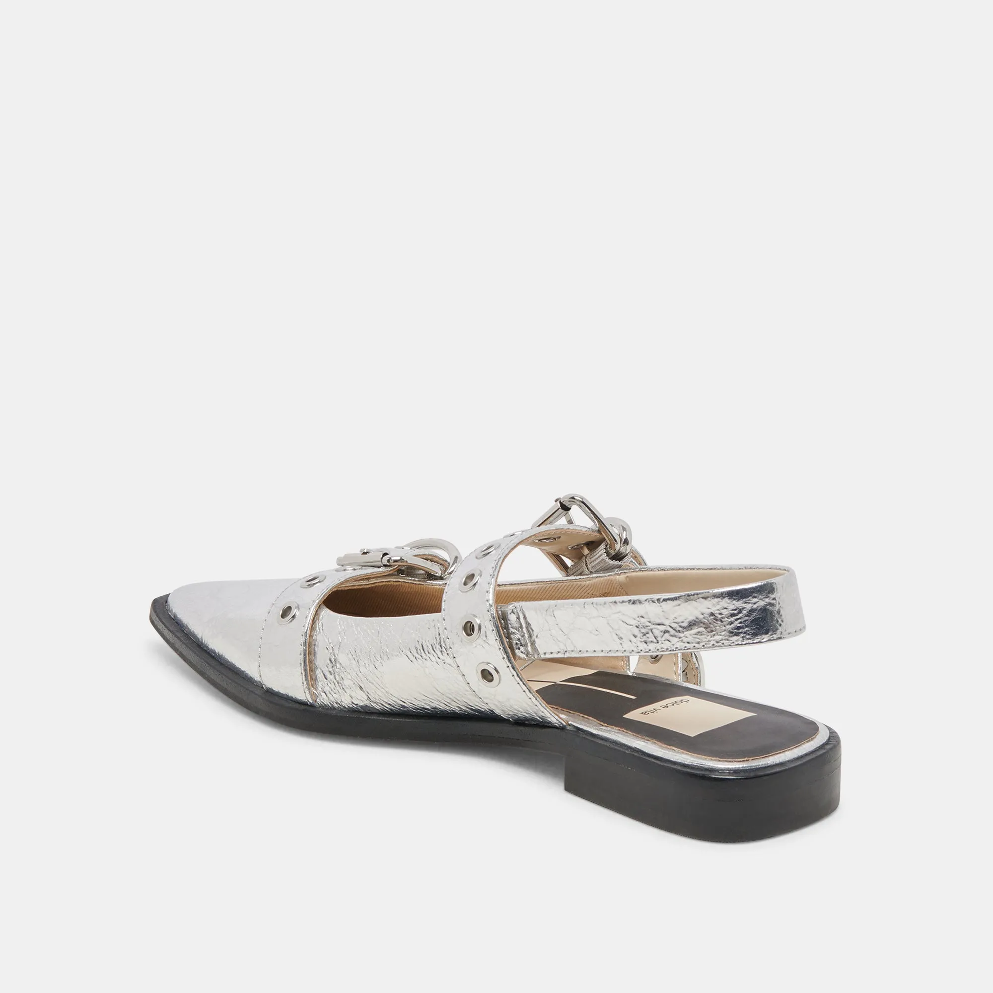 LABELL FLATS SILVER DISTRESSED LEATHER