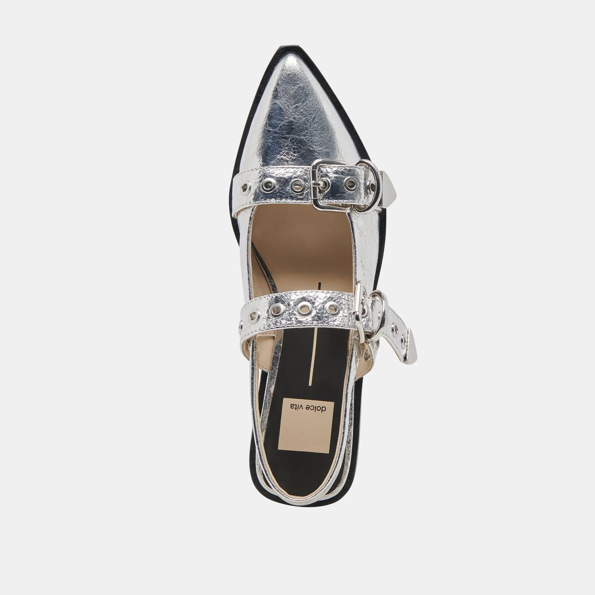 LABELL FLATS SILVER DISTRESSED LEATHER