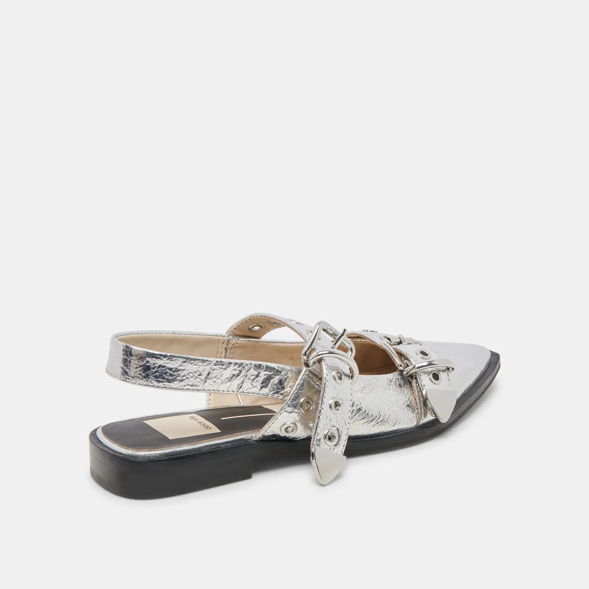 LABELL FLATS SILVER DISTRESSED LEATHER