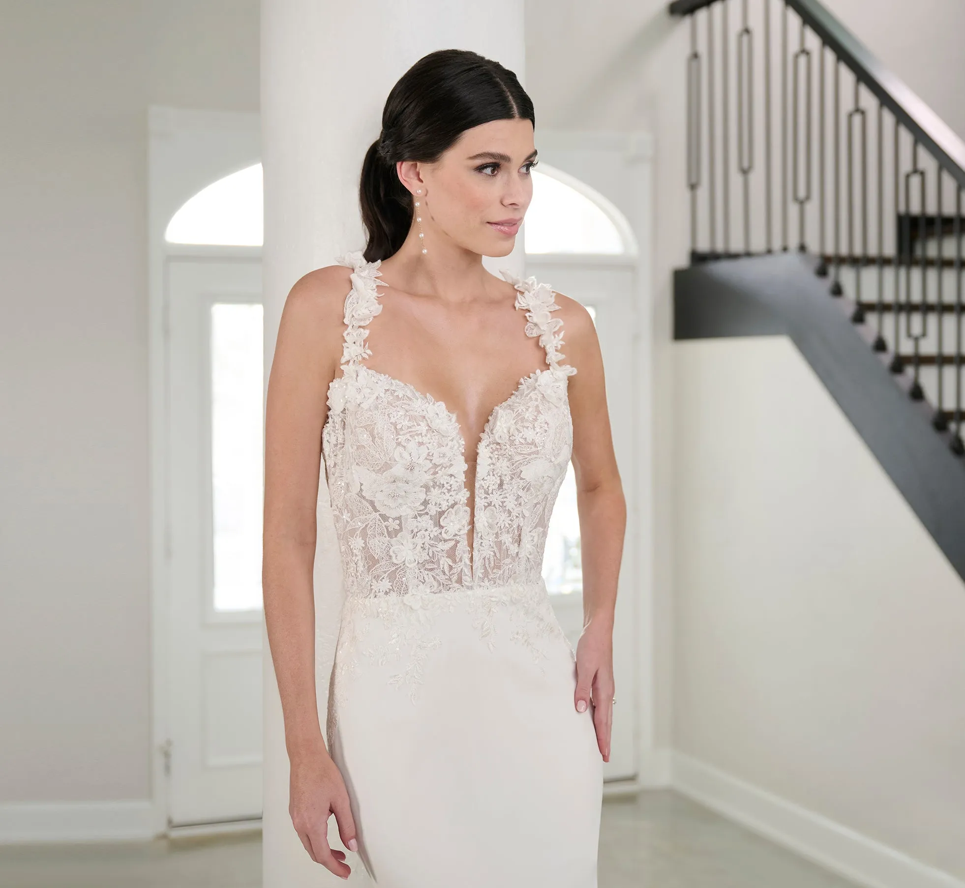 Lace And Stretch Crepe Gown In Ivory Nude