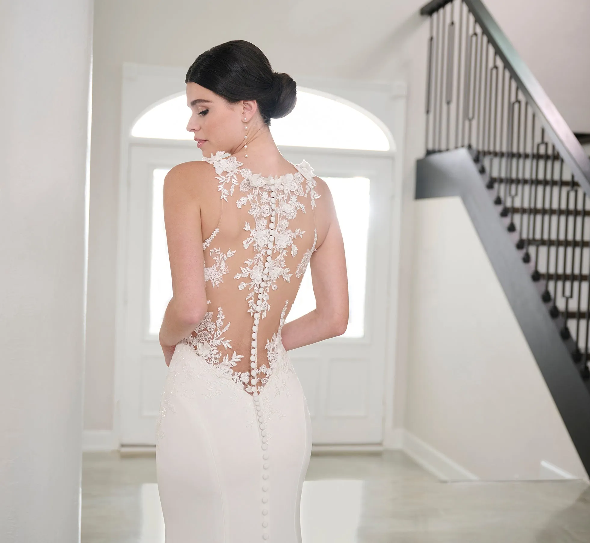 Lace And Stretch Crepe Gown In Ivory Nude