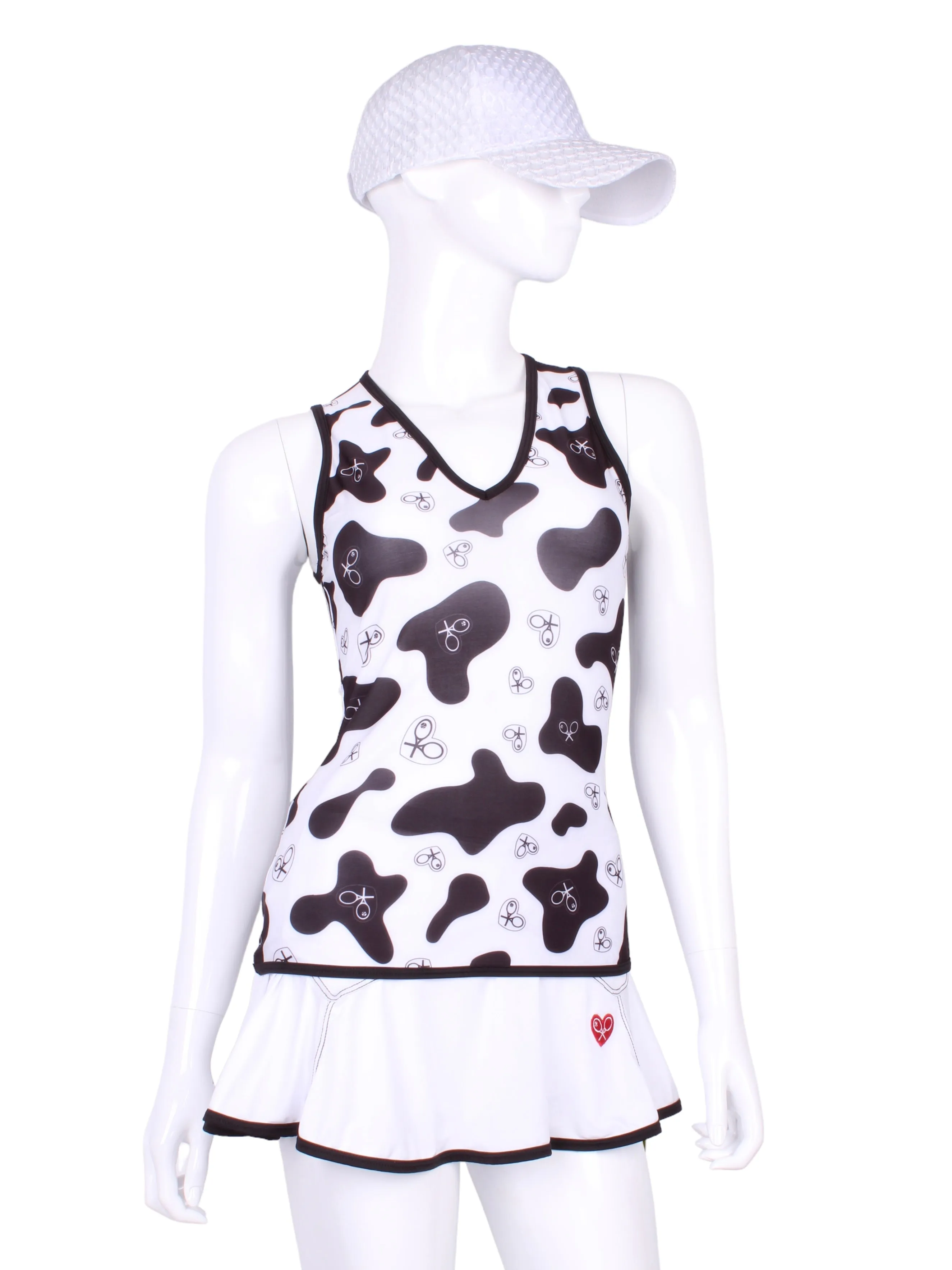 Limited Straight Back Vee Tank Cow Print