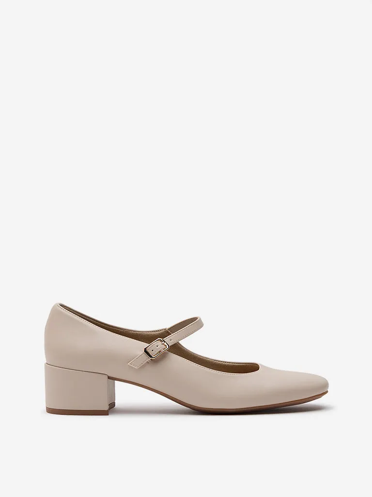 LUNA BLU Ivory Belted Block Heel Shoes