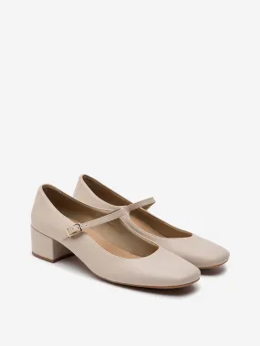 LUNA BLU Ivory Belted Block Heel Shoes