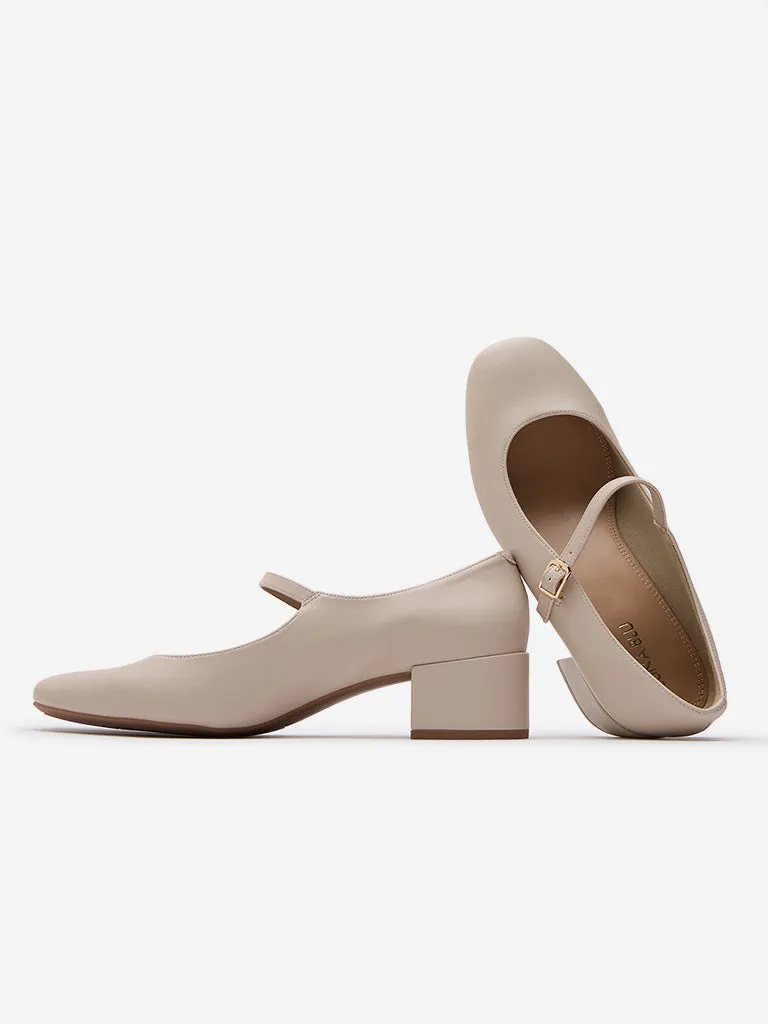 LUNA BLU Ivory Belted Block Heel Shoes