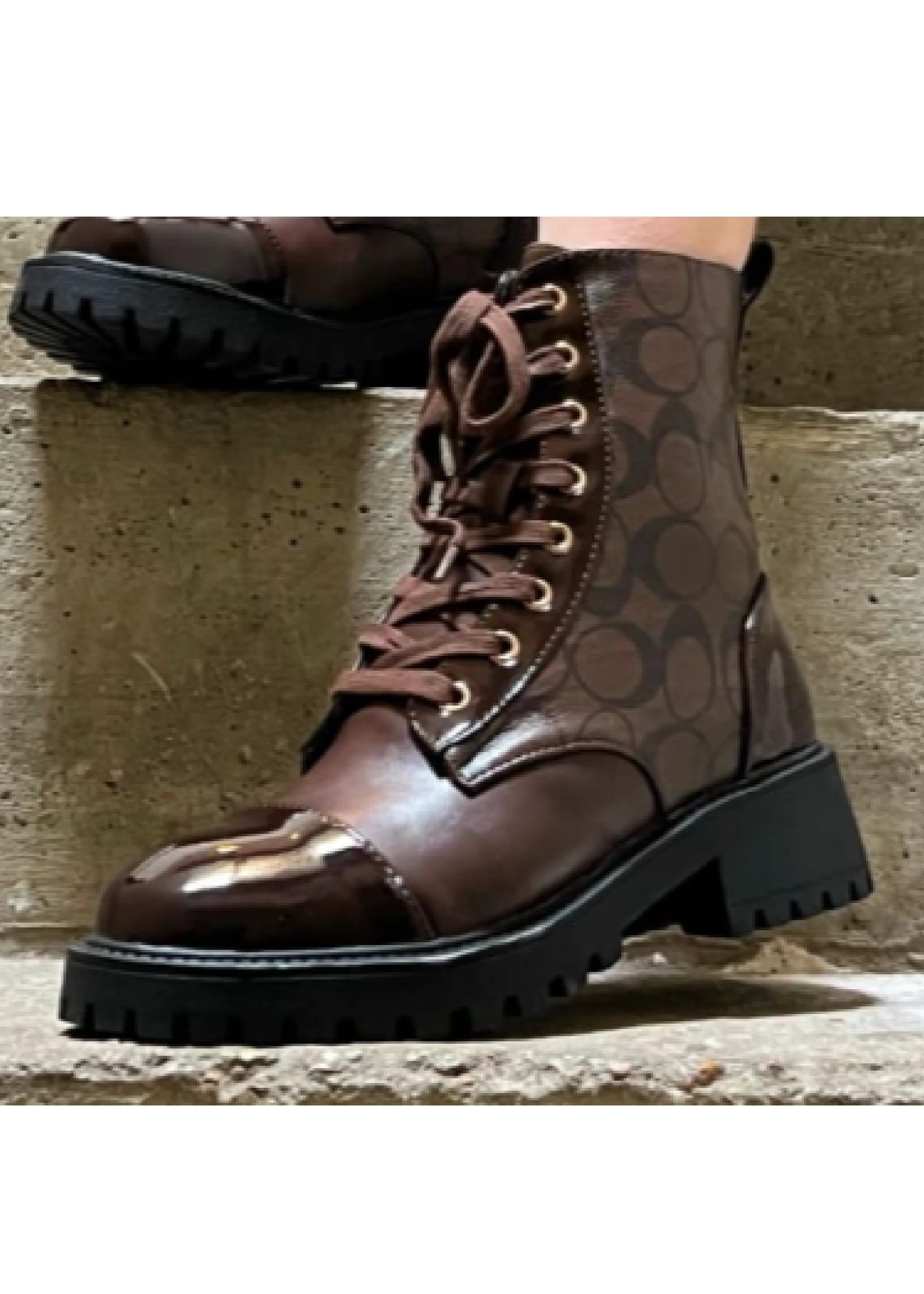 Lyra Brown Patent Toe Boots