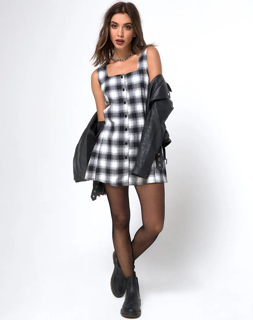 Madison Pinafore Dress in Plaid Black and White