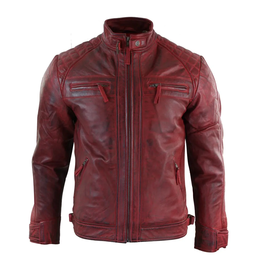 Men's Zipped Short Biker Leather Jacket