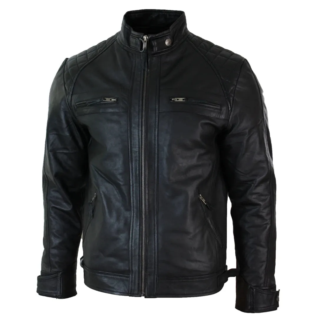 Men's Zipped Short Biker Leather Jacket