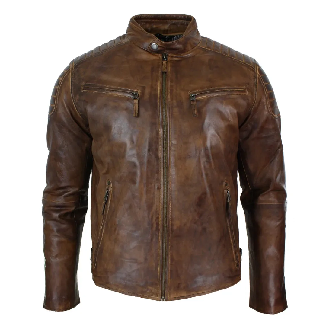 Men's Zipped Short Biker Leather Jacket