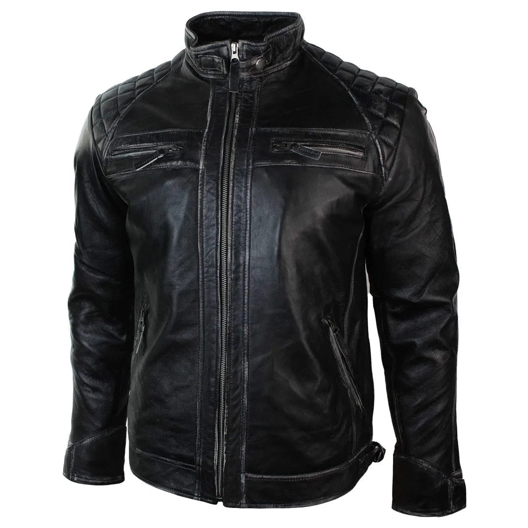 Men's Zipped Short Biker Leather Jacket