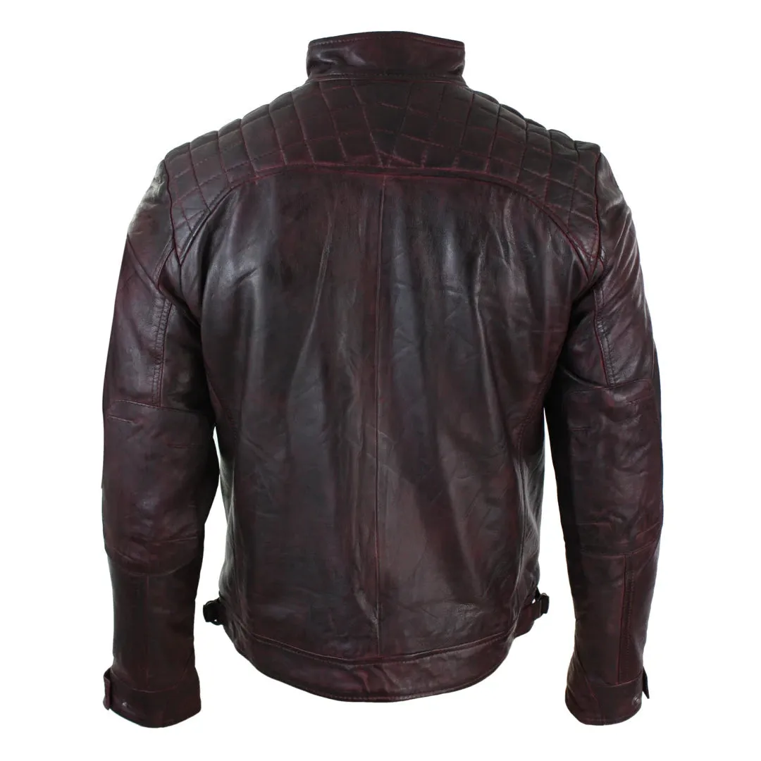 Men's Zipped Short Biker Leather Jacket