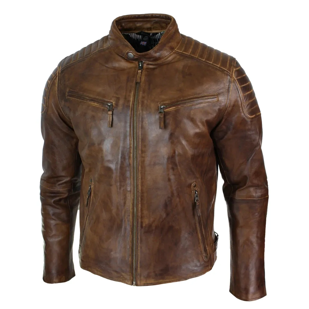 Men's Zipped Short Biker Leather Jacket