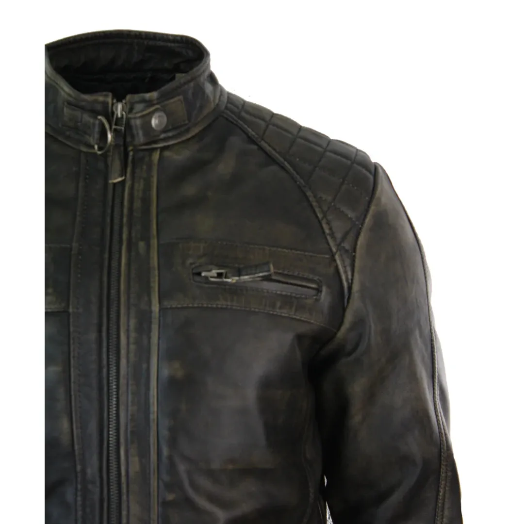 Men's Zipped Short Biker Leather Jacket