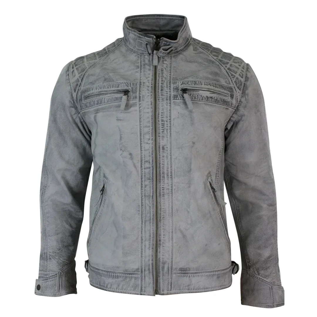 Men's Zipped Short Biker Leather Jacket