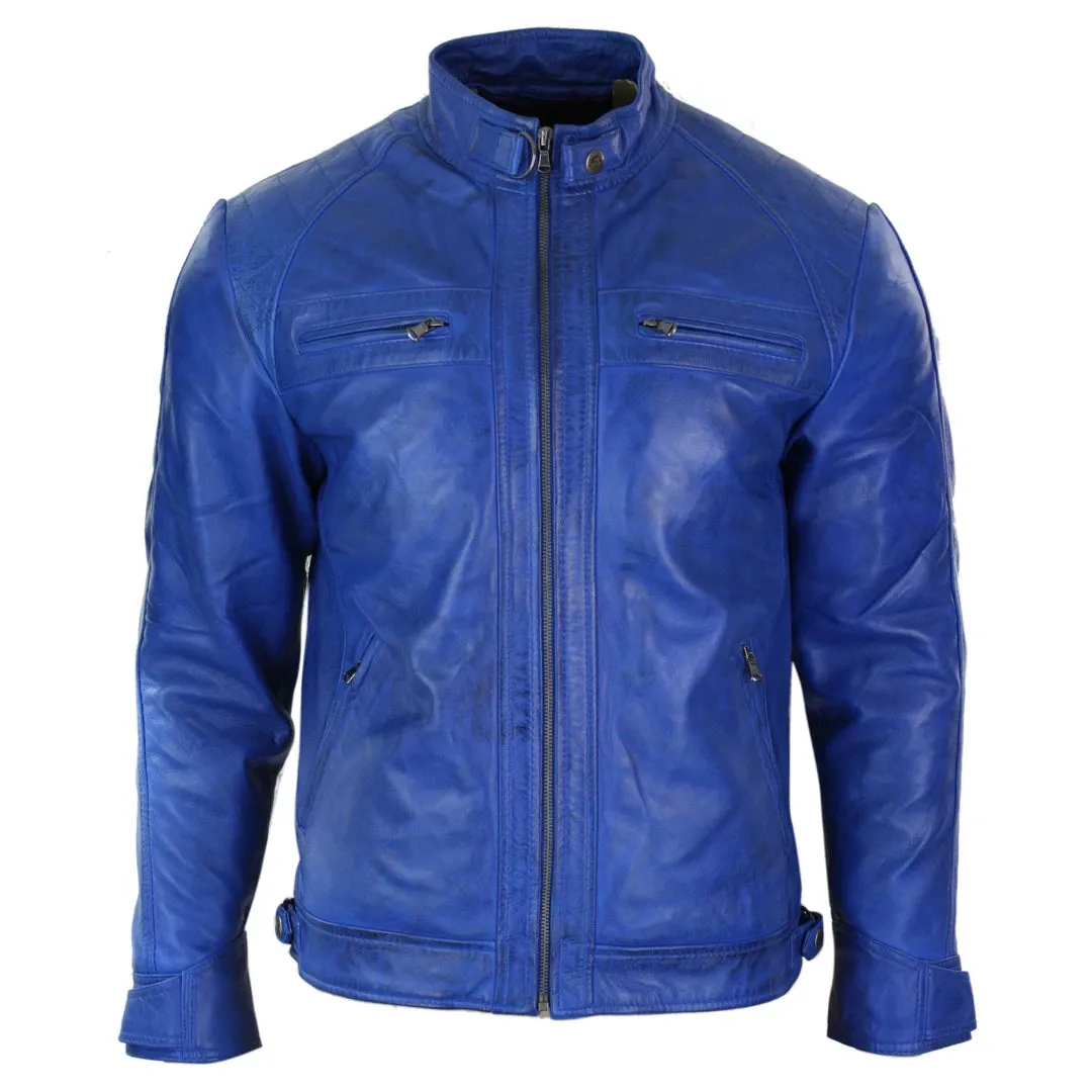 Men's Zipped Short Biker Leather Jacket