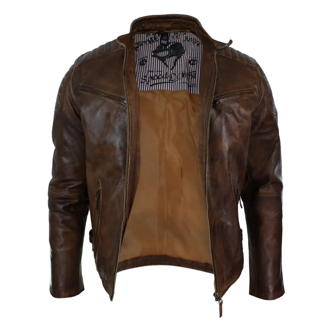 Men's Zipped Short Biker Leather Jacket