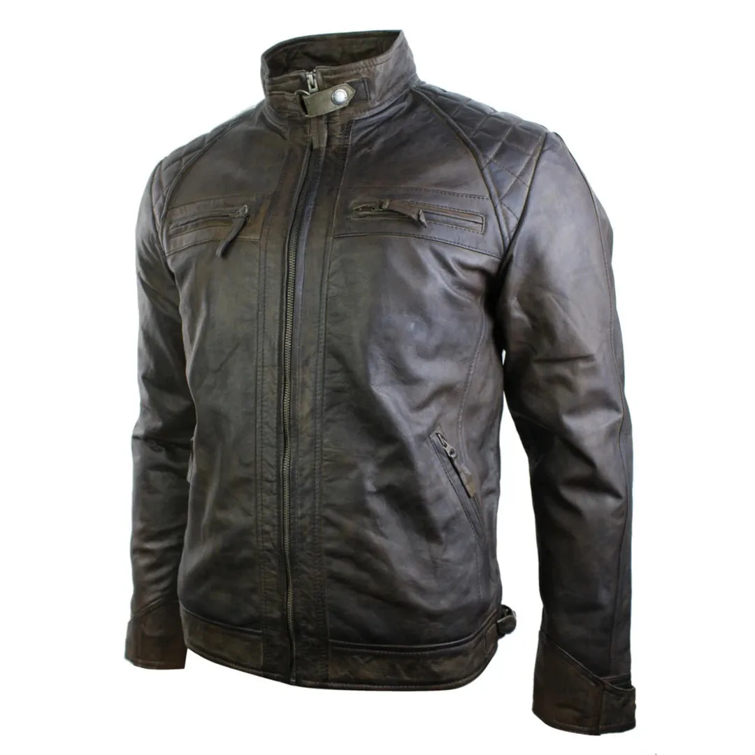 Men's Zipped Short Biker Leather Jacket