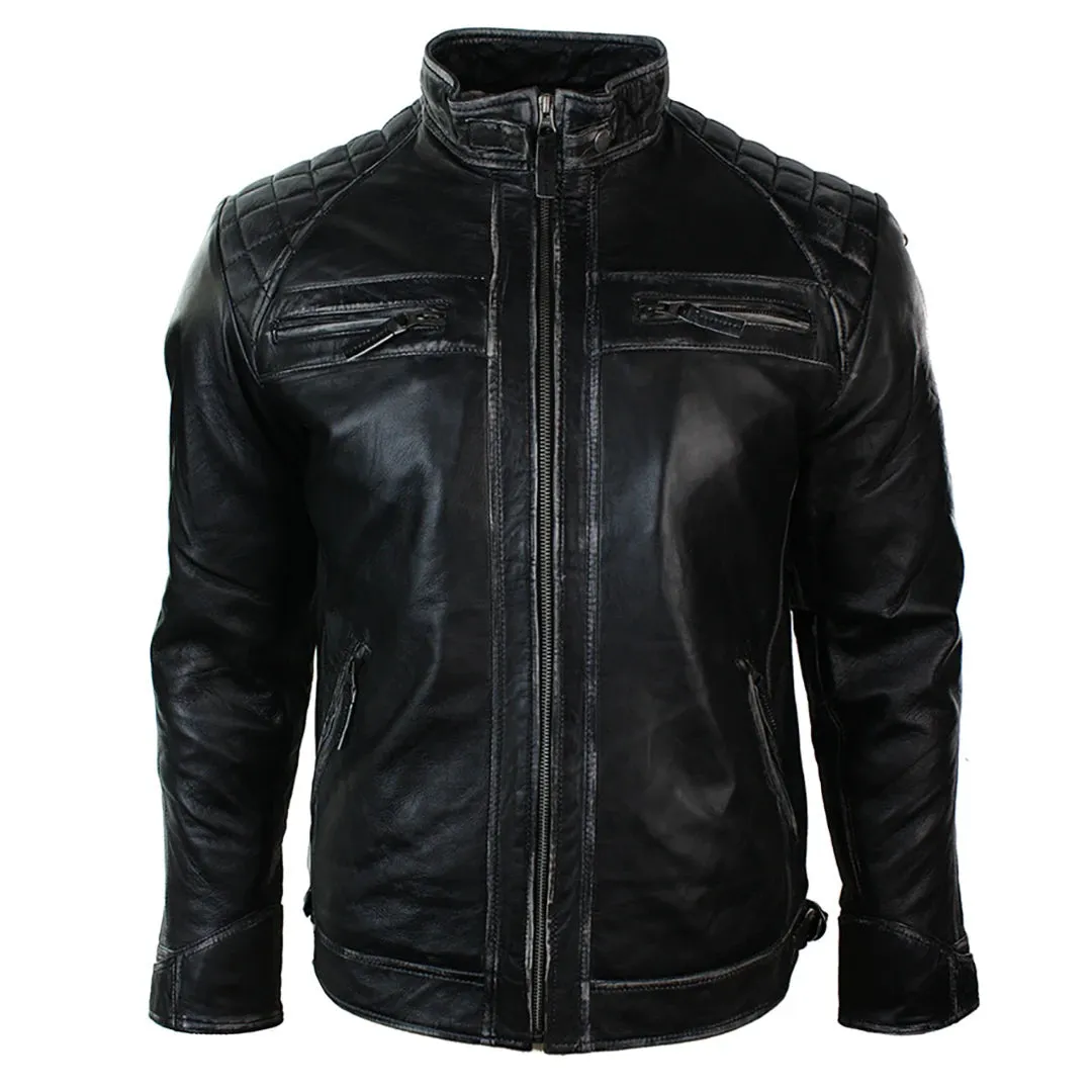 Men's Zipped Short Biker Leather Jacket