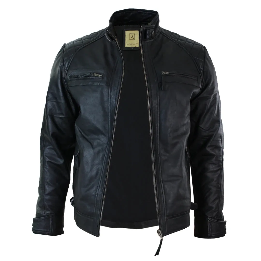 Men's Zipped Short Biker Leather Jacket