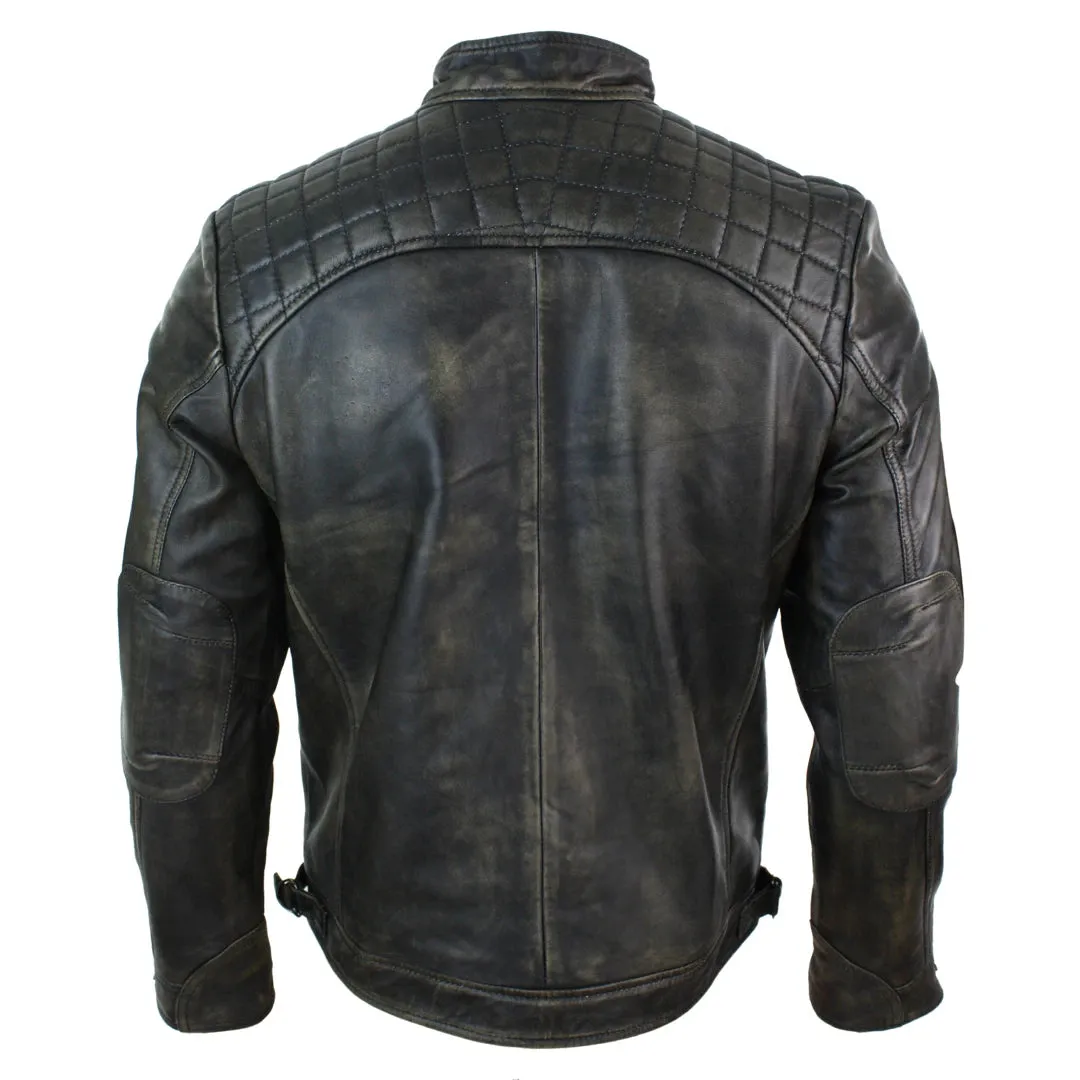 Men's Zipped Short Biker Leather Jacket