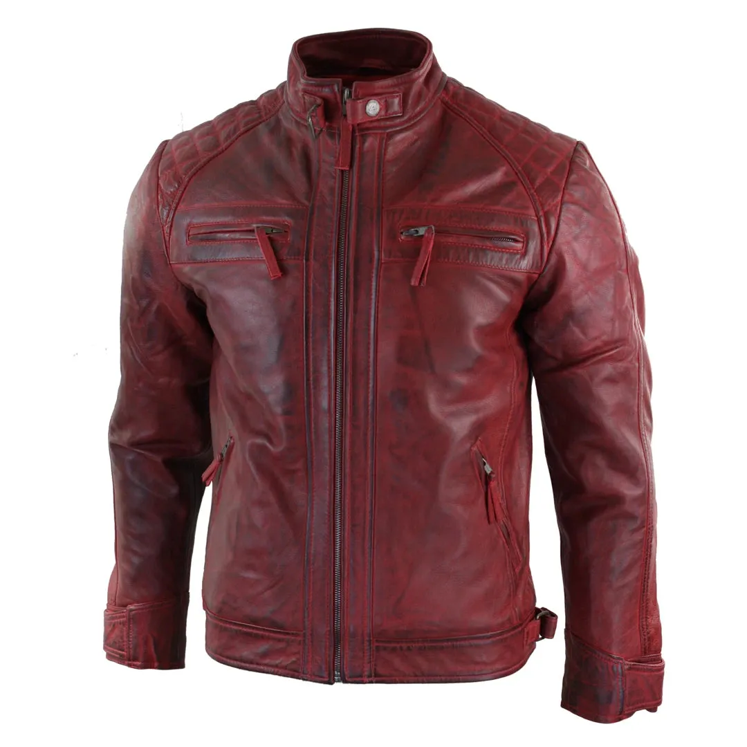 Men's Zipped Short Biker Leather Jacket