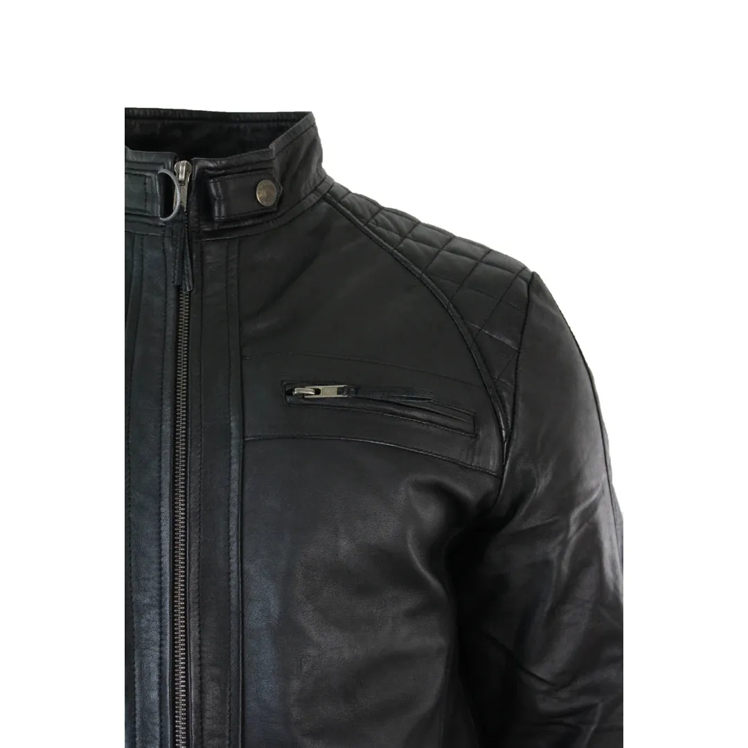 Men's Zipped Short Biker Leather Jacket